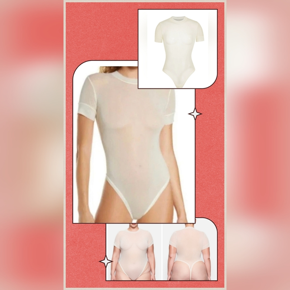 SKIMS SUMMER MESH T-Shirt Bodysuit/ BONE/L